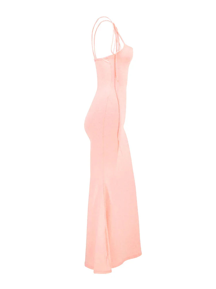 Robe moulante sans manches dos nu à bretelles unies