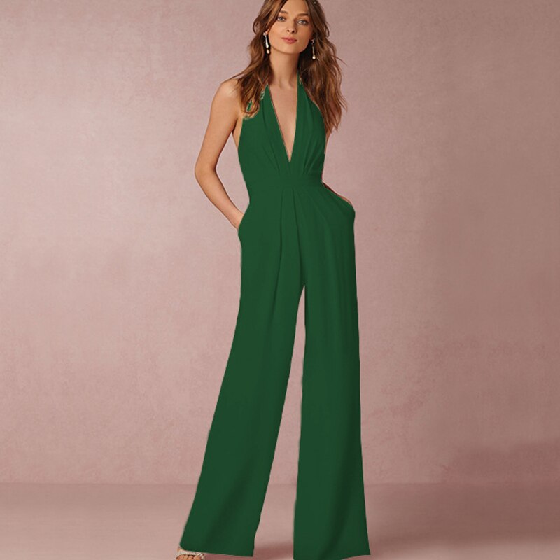 Combinaisons Femme 2022 Sexy Polyester Dos Nu Jambes Larges Sans Manches Combicourtes Été