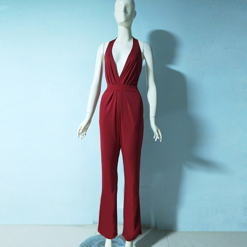 Combinaisons Femme 2022 Sexy Polyester Dos Nu Jambes Larges Sans Manches Combicourtes Été