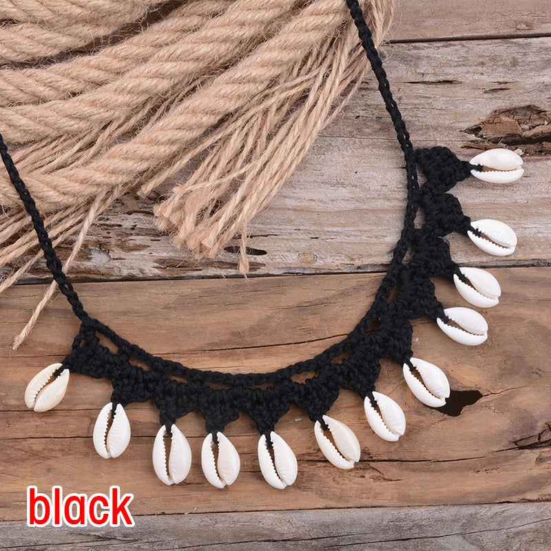 Collier ras du cou coquillage, coquillages cauris naturels, corde ras du cou