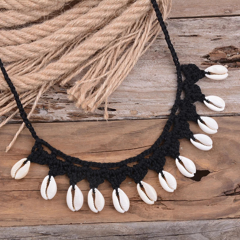 Collier ras du cou coquillage, coquillages cauris naturels, corde ras du cou