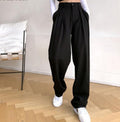 Pantalon long à taille haute boutonnée pour femme, coupe large