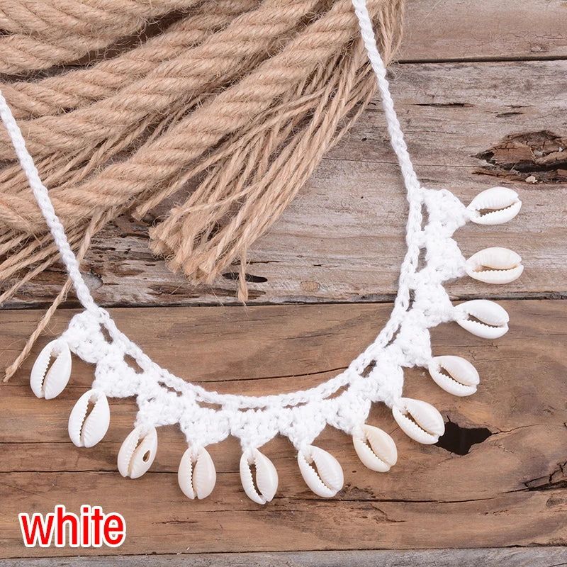 Collier ras du cou coquillage, coquillages cauris naturels, corde ras du cou