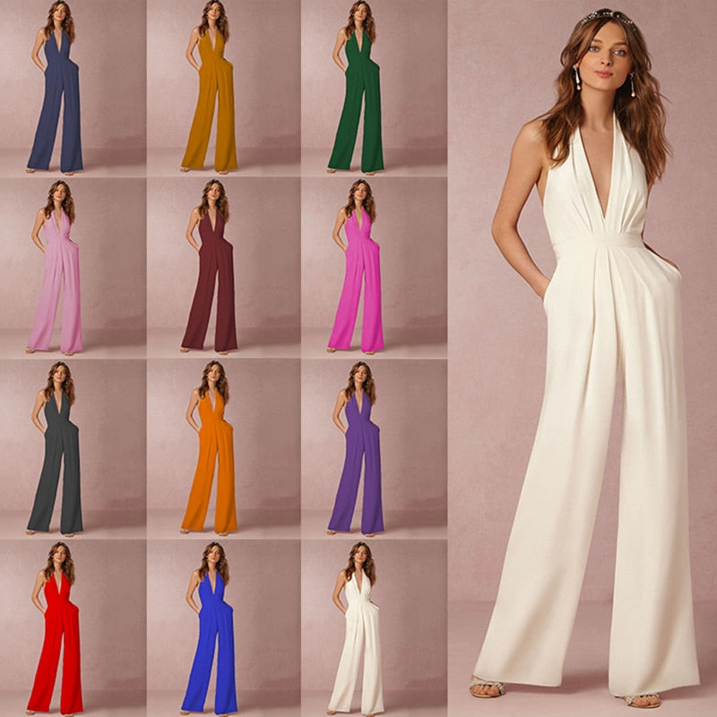 Combinaisons Femme 2022 Sexy Polyester Dos Nu Jambes Larges Sans Manches Combicourtes Été
