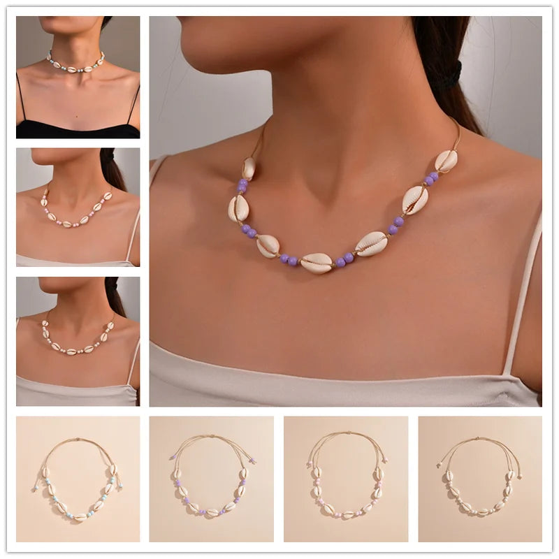 Ras du cou tressé avec perles de coquillages