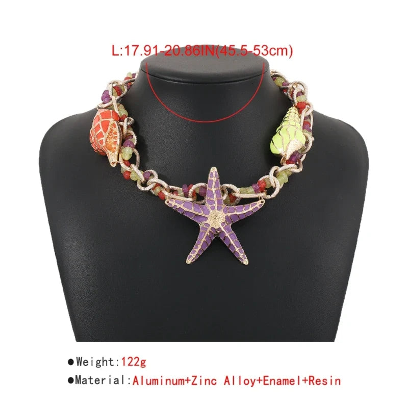 Collier ras-du-cou breloque étoile de mer et coquillage