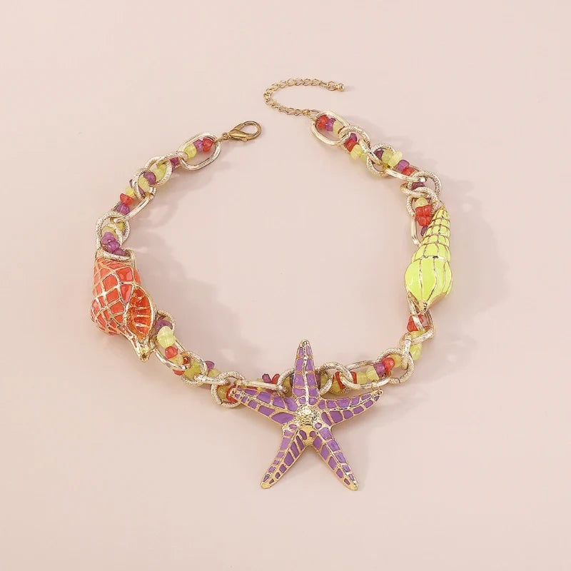 Collier ras-du-cou breloque étoile de mer et coquillage