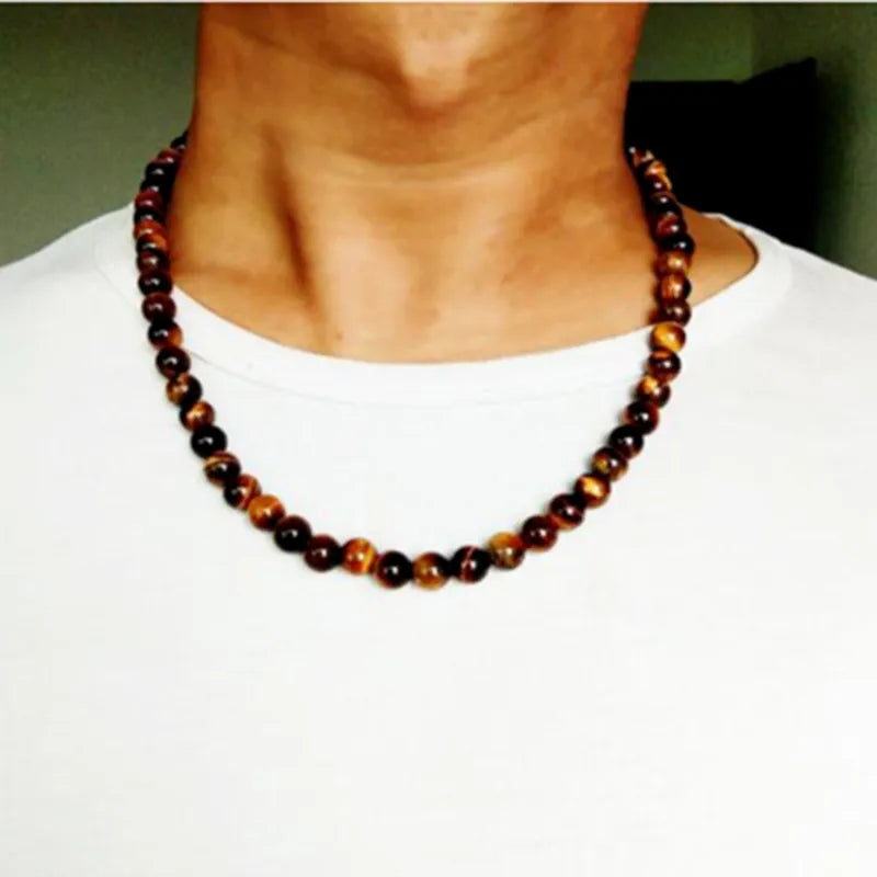Collier de perles noires Oeil de tigre jaune Collier ras du cou perles de roche