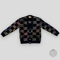 GUCCI GG MOTIF KNIT CARDIGAN - BLACK/MULTICOLOR