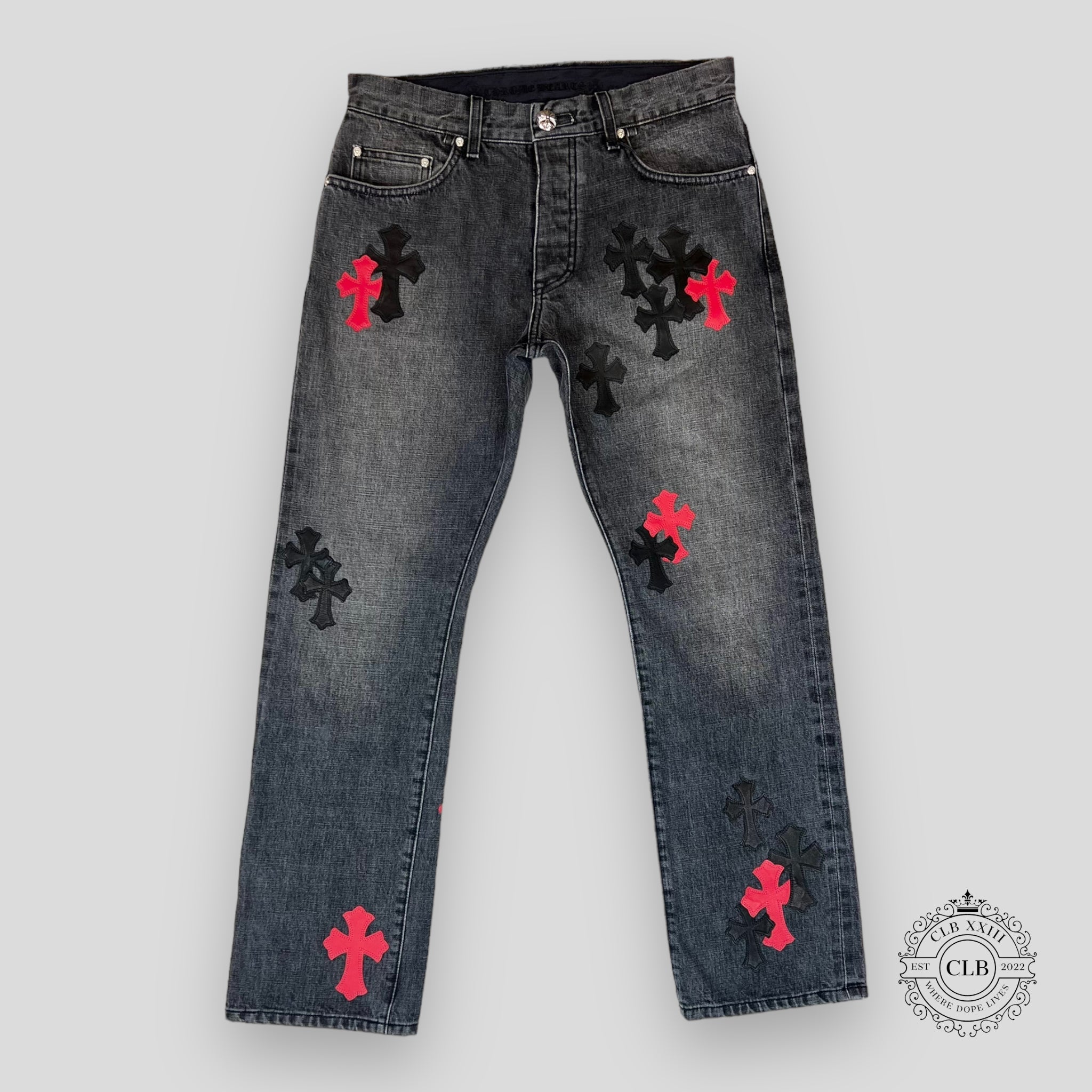 Chrome Hearts Cross Patch Jeans in Black/Red