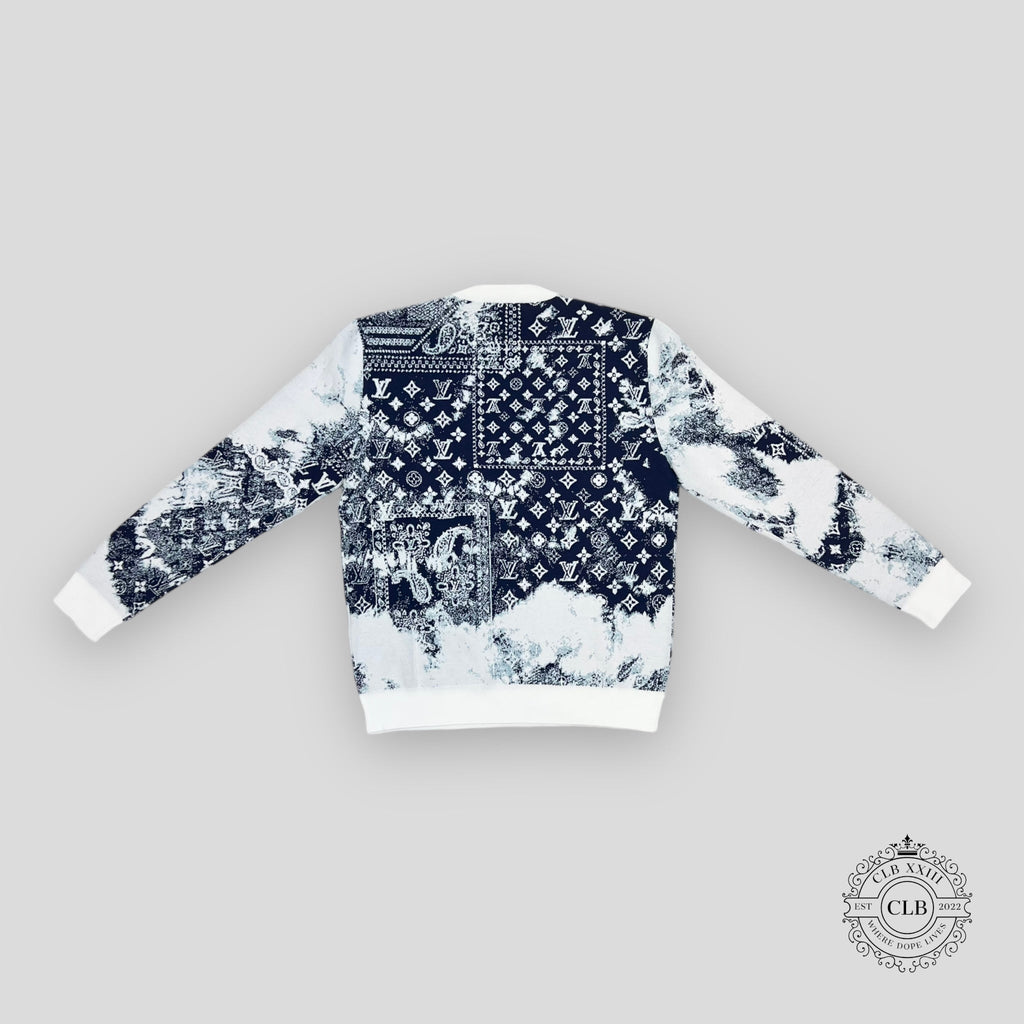 Louis Vuitton Gradient Monogram Bandana Jacquard Crewneck in White/Blue