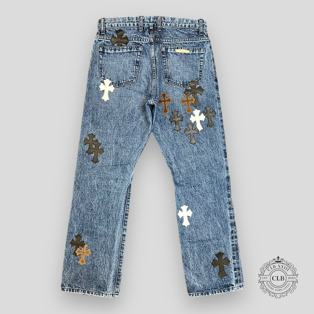 CHROME HEARTS FLEUR KNEE DENIM JEANS