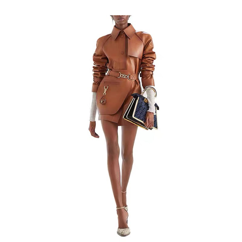 Fendi Long Belt Leather Trench Coat