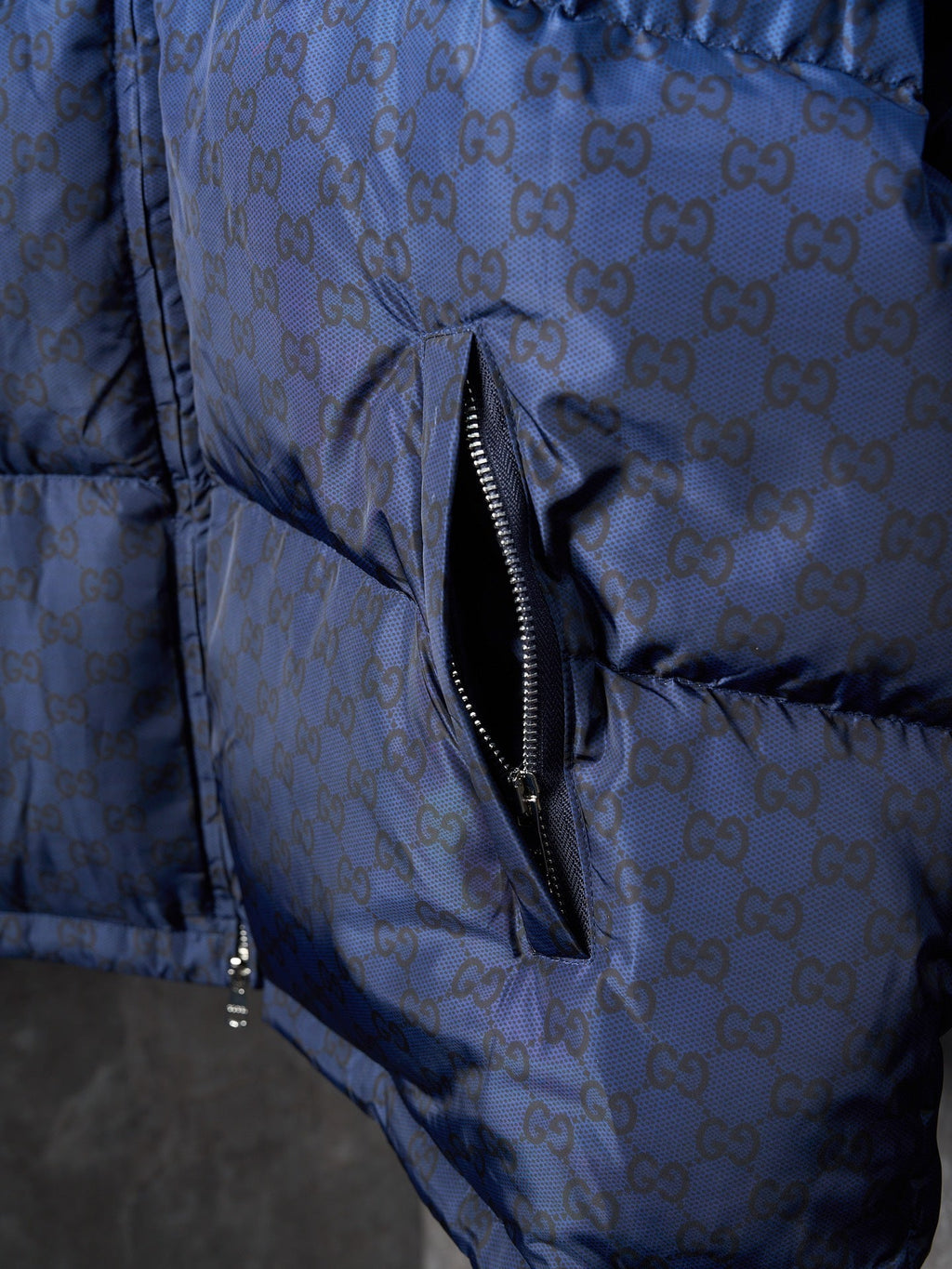 GG print gradient plain weave poplin zip-up hooded down jacket
