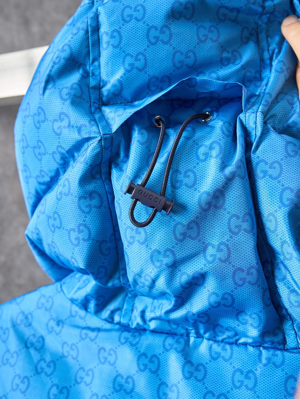 GG print gradient plain weave poplin zip-up hooded down jacket