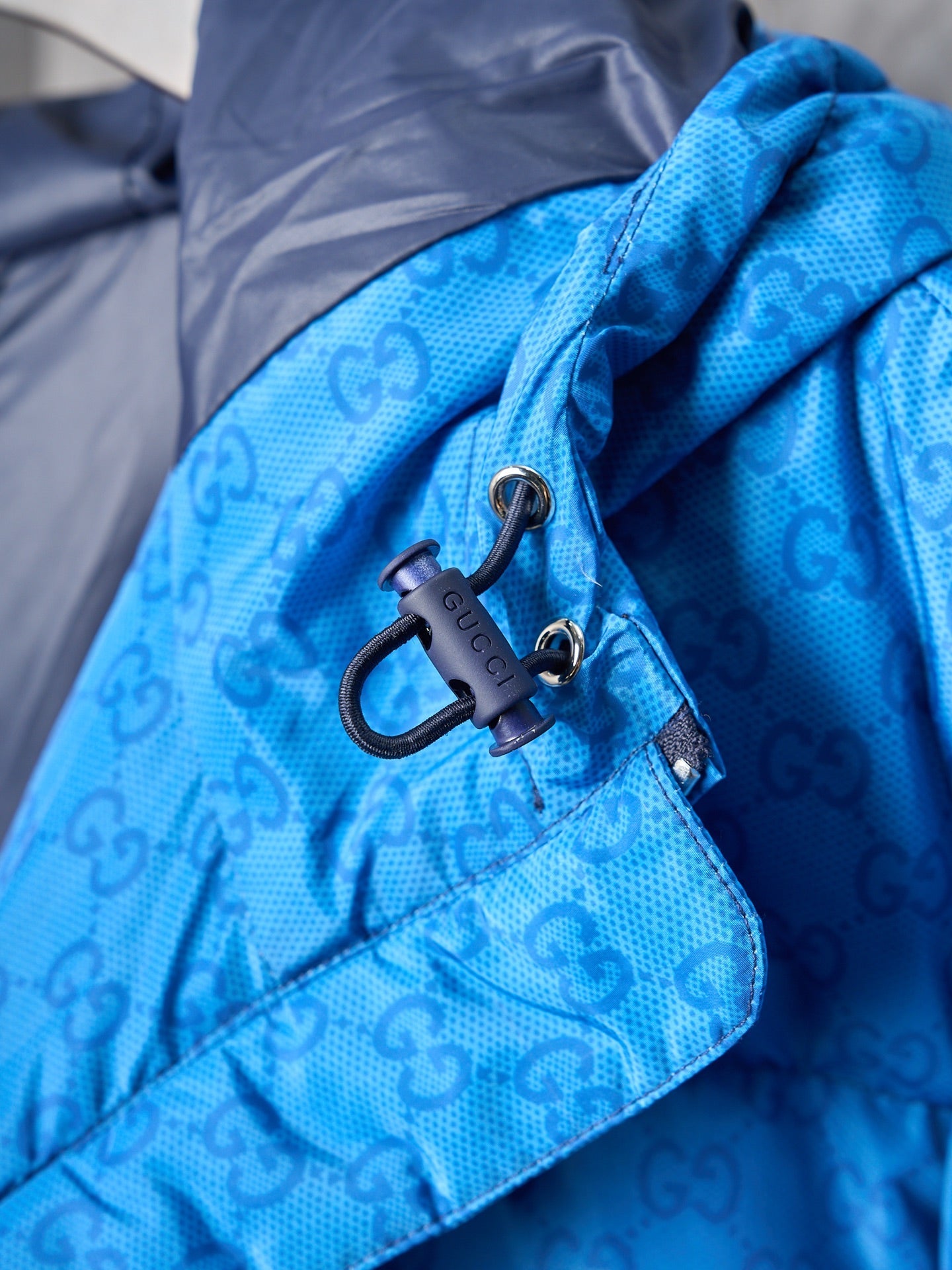 GG print gradient plain weave poplin zip-up hooded down jacket