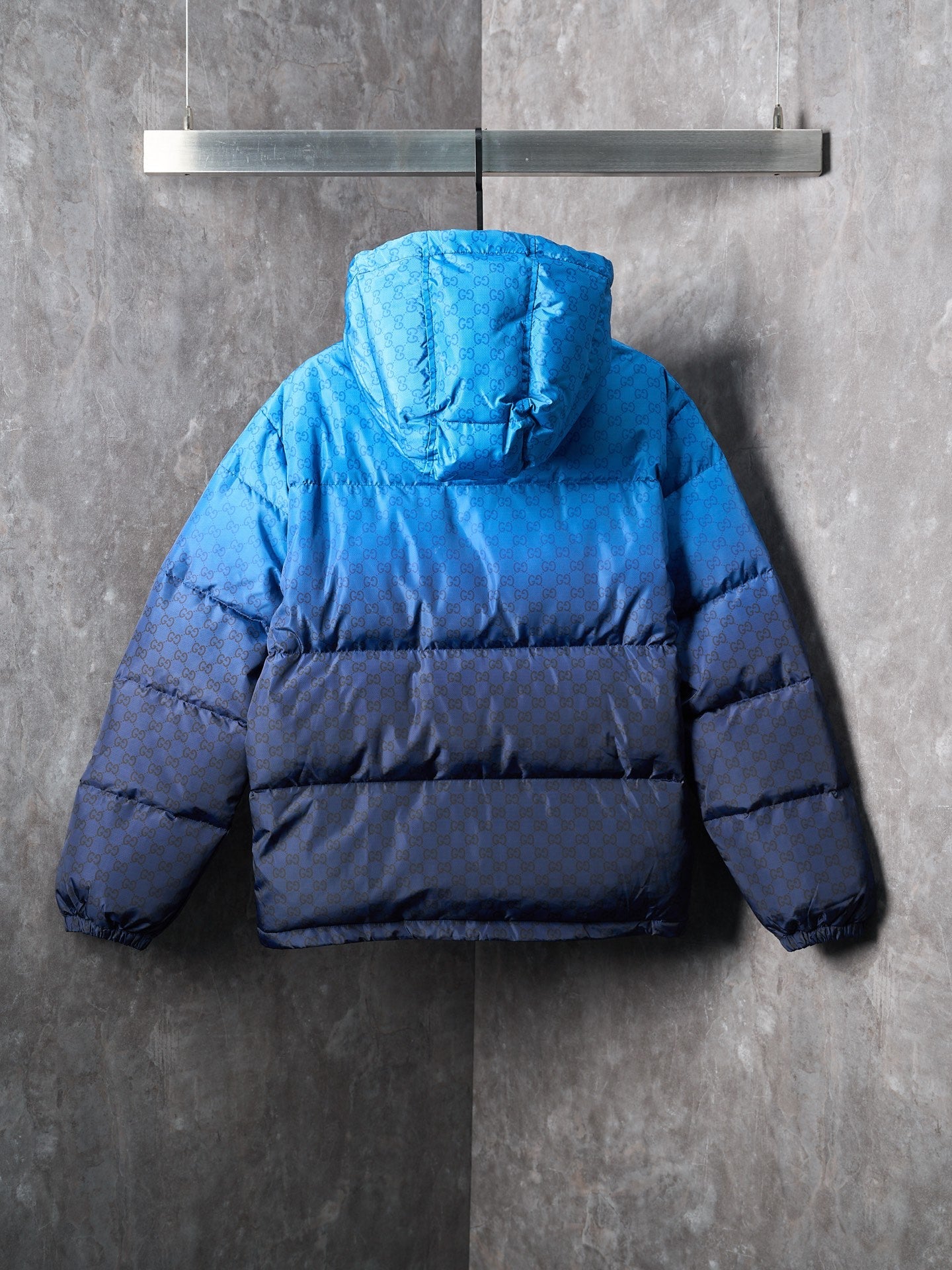 GG print gradient plain weave poplin zip-up hooded down jacket