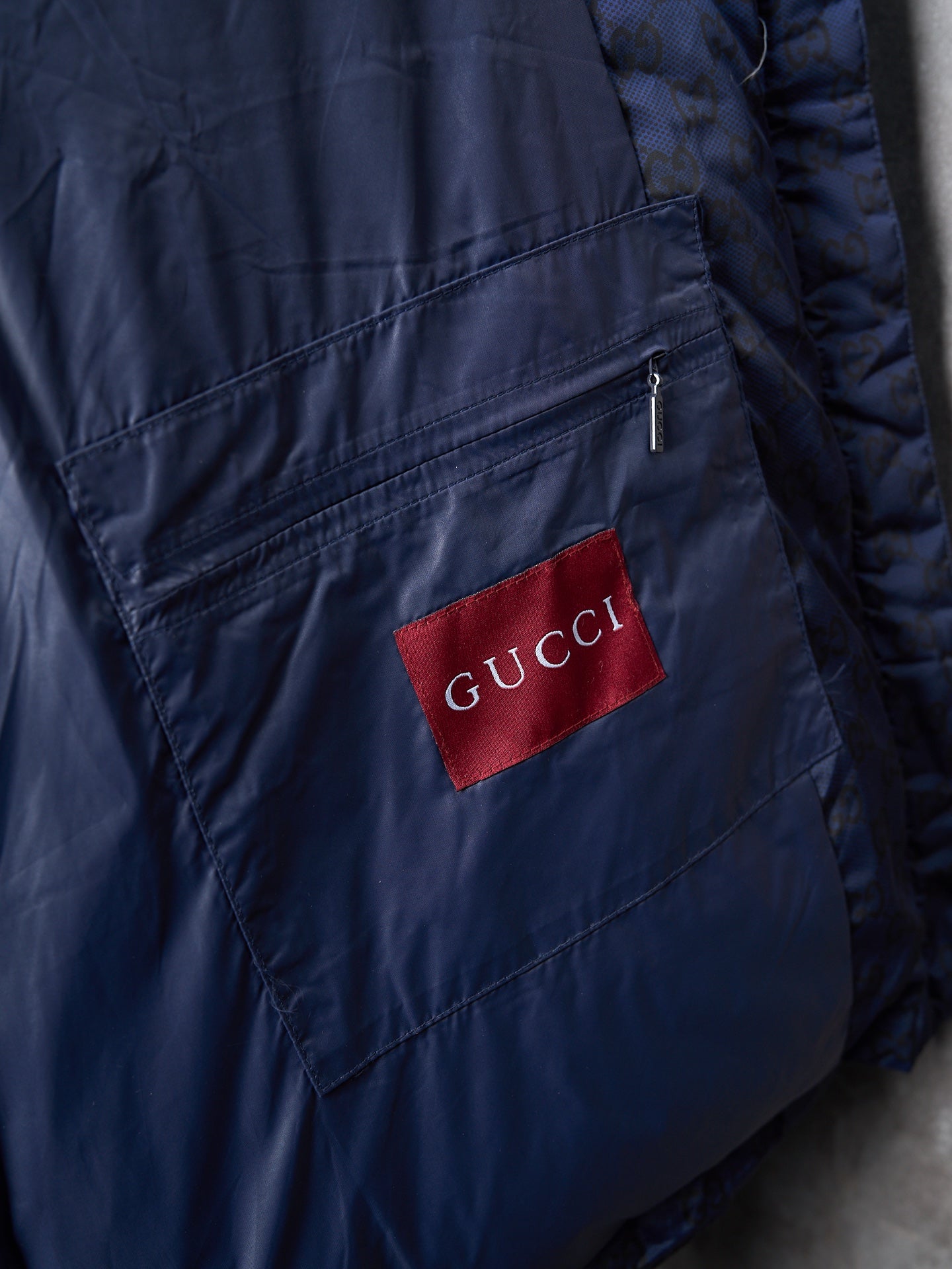 GG print gradient plain weave poplin zip-up hooded down jacket