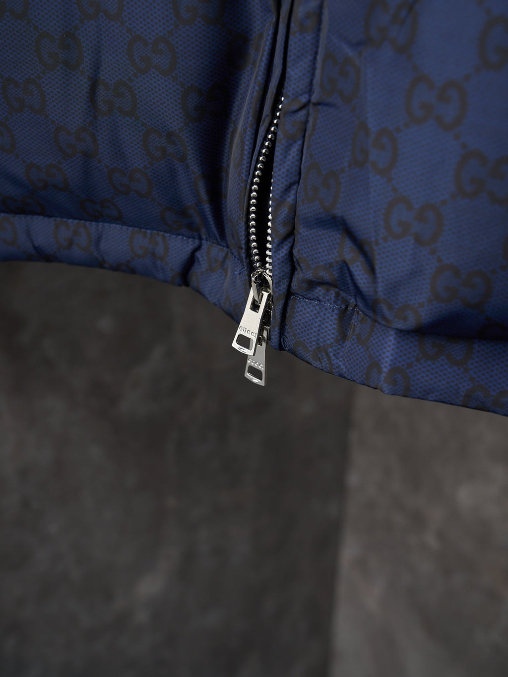 GG print gradient plain weave poplin zip-up hooded down jacket