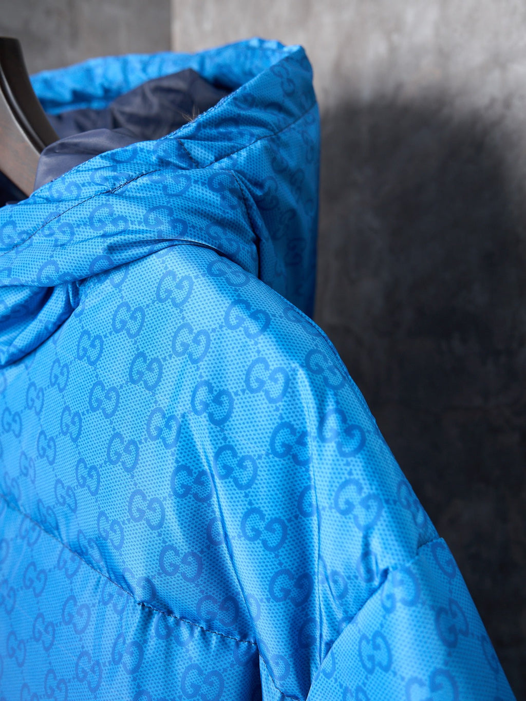 GG print gradient plain weave poplin zip-up hooded down jacket
