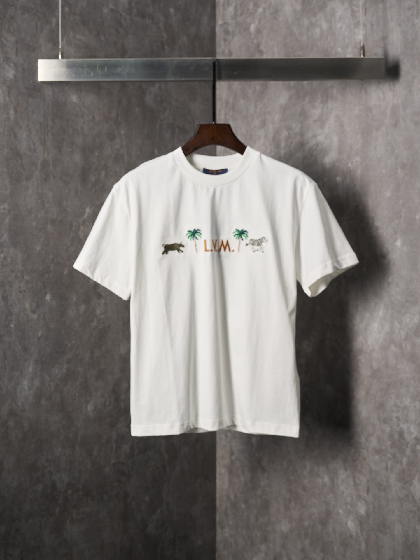 LV Palm Tree Animal Embroidered Crew Neck T shirt