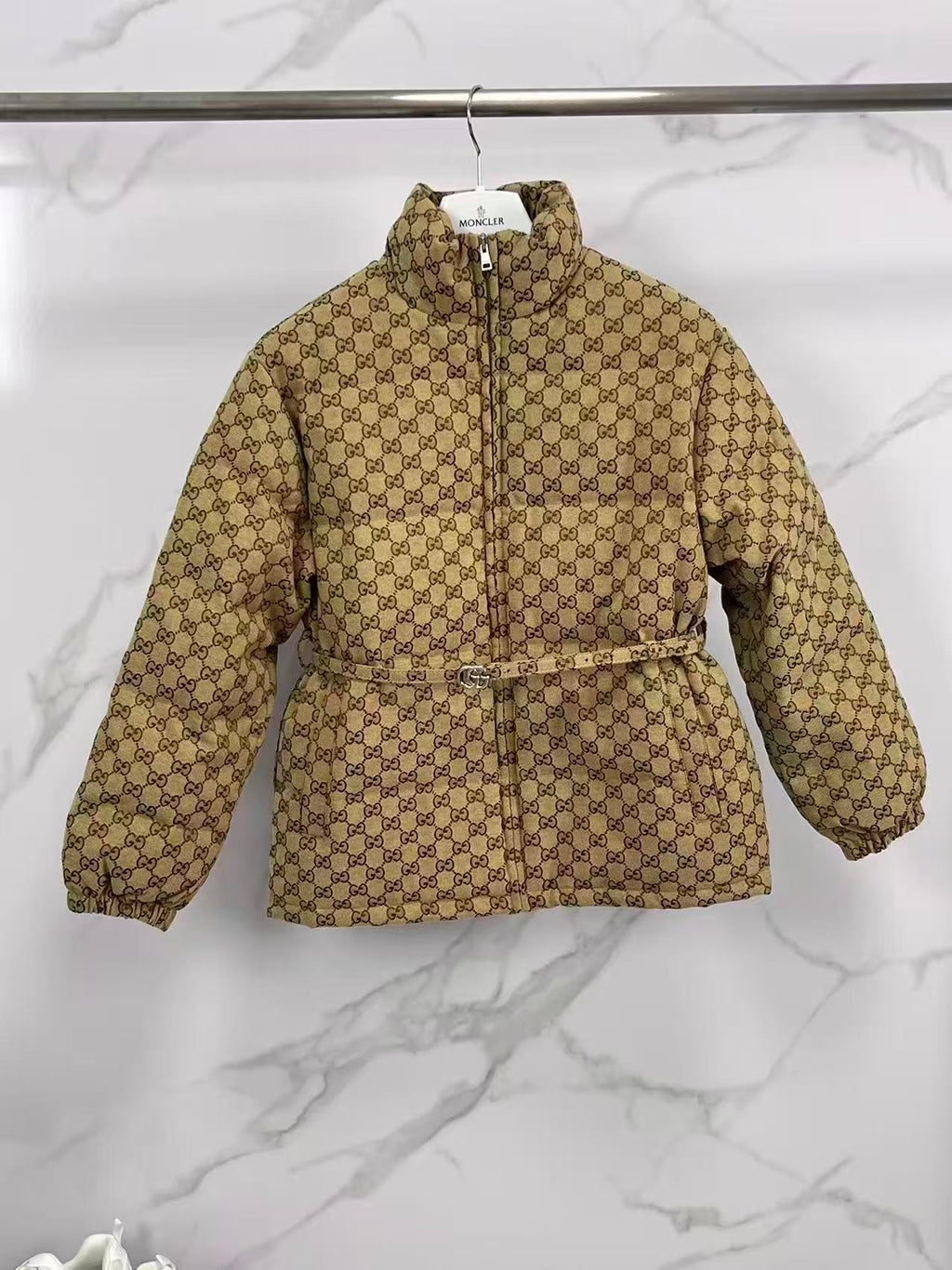 Women's Gucc Jacquard Belt Down Jacket