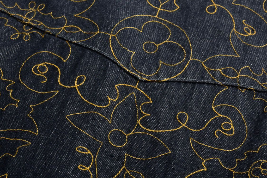 LOUIS VUITTON Black and Gold Embroidered Collar Denim Jacket