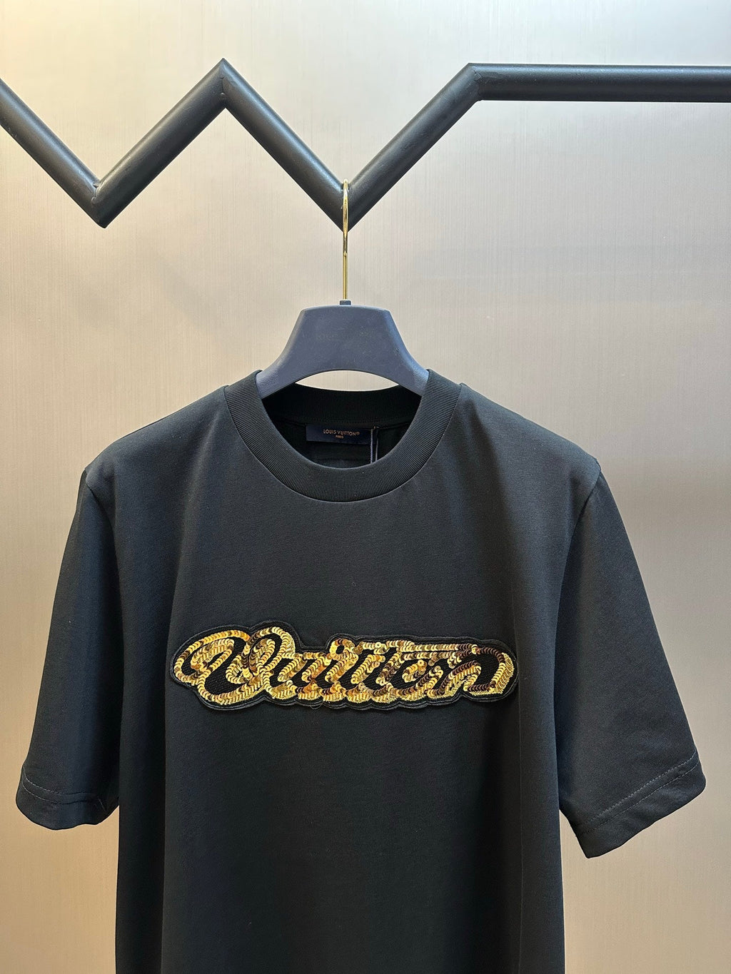 LV Gold Sequined Crew Neck T-Shirt