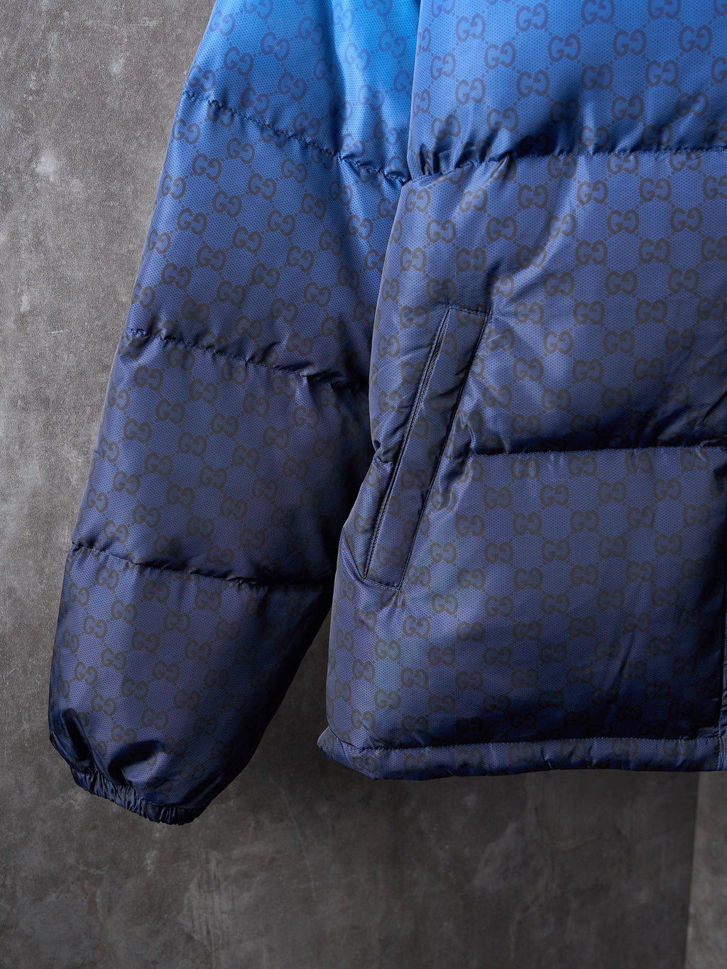GG print gradient plain weave poplin zip-up hooded down jacket